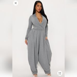 Fashion Nova Gray Draped Jumpsuit